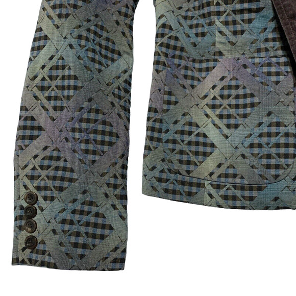 Doncaster Sport Blazer Jacket Retro City VTG Blue Green Brown Velour Collar Sz 8 - Picture 6 of 8